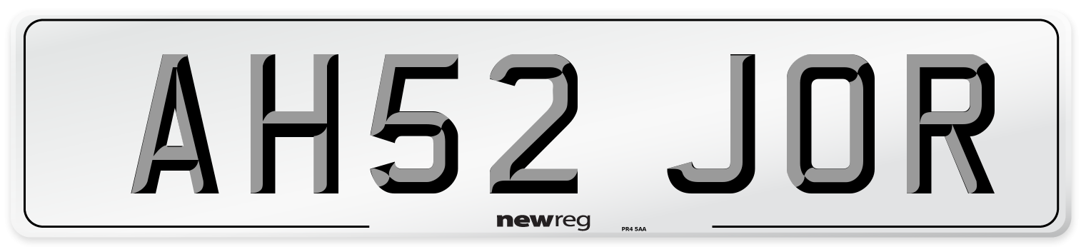 AH52 JOR Number Plate from New Reg